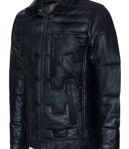 Men's Leather Quilted Biker Jacket - Guayaquil - Black