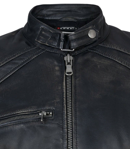 Mens Vintage Black Leather Biker Jacket-Alexandria