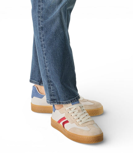 Tamaris Men's Off White Leather Red Stripe Trainer Sneaker Shoes