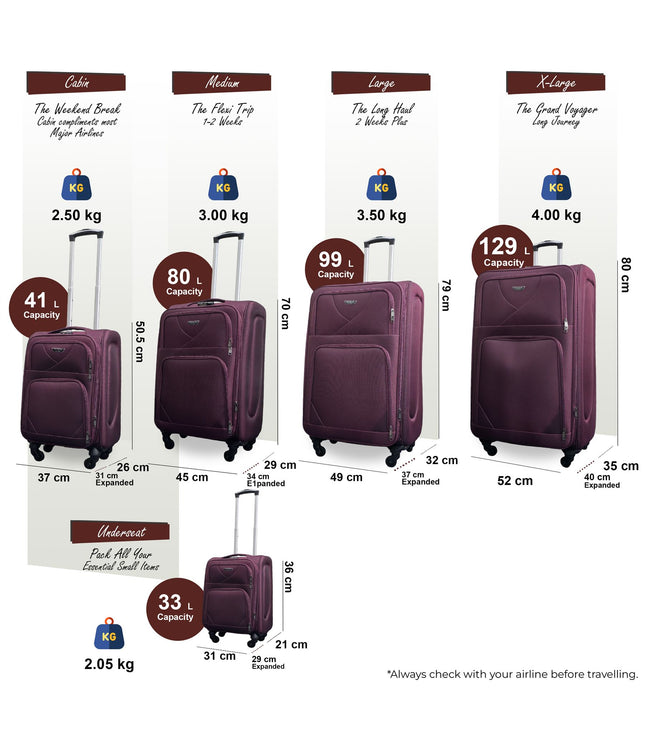 Nagoya Set of 5 Soft Shell Suitcase in Purple