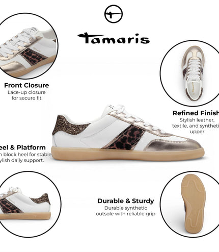 Tamaris Women's White Leopard Leather Trainers Sneaker Shoes