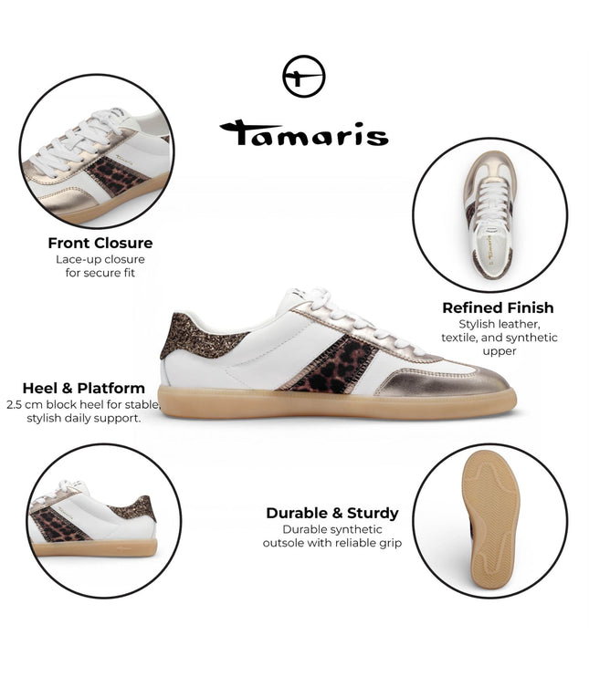 Tamaris Women's White Leopard Leather Trainers Sneaker Shoes