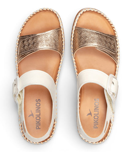 Pikolinos Women's White Leather Lightweight Summer Wedge Sandals - Cadaques