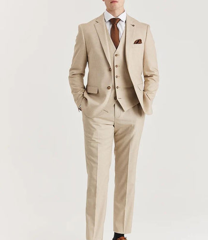 Men's Beige Lightweight Summer Wedding Party Trouser
