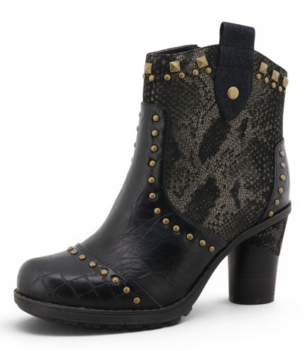 Mustang Women's Black Floral Heeled Ankle Boots - M0162012