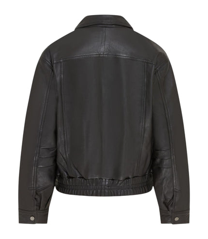 Womens Black Leather Biker Bomber Oversized Jacket - Blouson