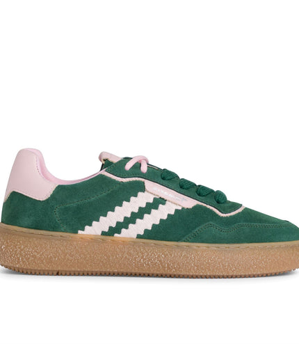 Tamaris Womens Green Pink Leather Fashion Stripe Lace Up Sneakers