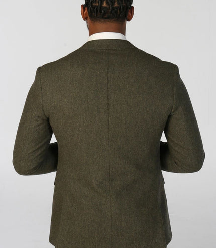 Men's Olive Green Wool Blend Tweed Formal Suit