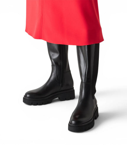 Tamaris Women’s Black Leather Knee High Platform Heel Long Boots - 25608-41