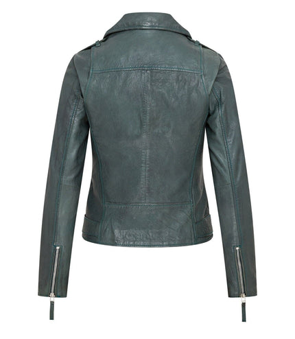Womens Green Biker Leather Jacket - Denver