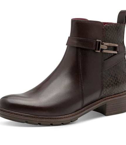 Tamaris Womens Mocca Brown Leather Buckled Zip Biker Ankle Boots