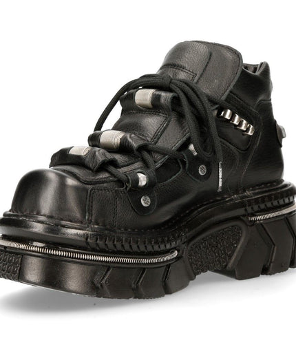 New Rock Unisex Metallic Black Leather Gothic Techno Boots - M-215-S6
