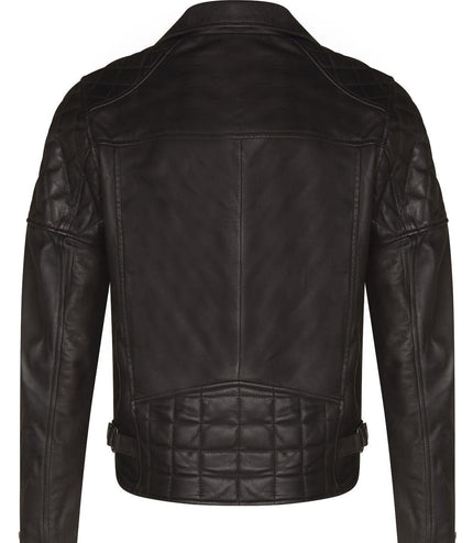 Mens Cross Zip Leather Biker Jacket - Gibraltar - Black