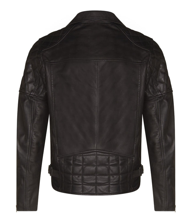 Mens Cross Zip Leather Biker Jacket - Gibraltar - Black