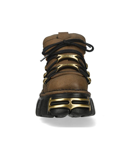 New Rock Brown Leather Gothic Platform Ankle Boots - M-120N-C120