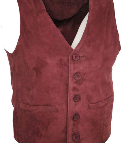 Mens Classic Goat Suede Leather Waistcoat-Norwich - Burgundy
