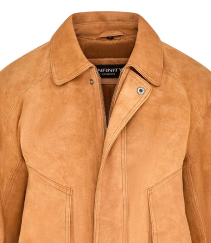 Womens Tan Leather Biker Bomber Oversized Jacket - Blouson