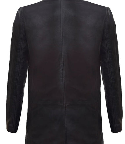Mens 3/4 Black Leather Coat-Rosario