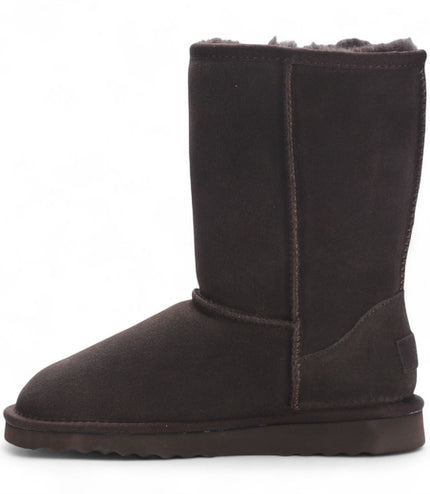 Women's Genuine Sheepskin Brown Suede Slip-On Ankle Winter Boots - Dusk
