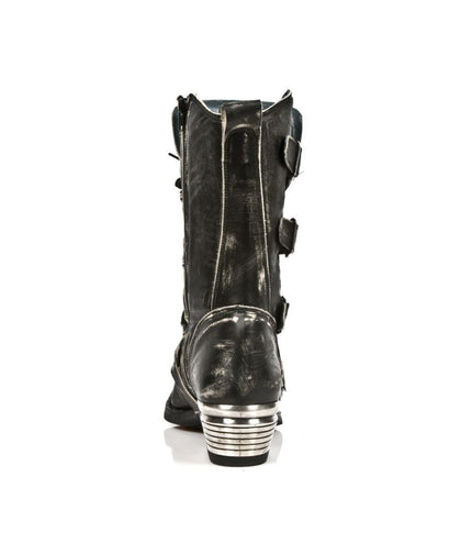Rear view of New Rock M.7993-S3 boot showcasing elevated high metal heel