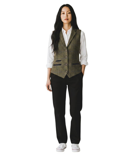 Women's Olive Tailored Fit Tweed Waistcoat Formal Vest - TPSTZ-7