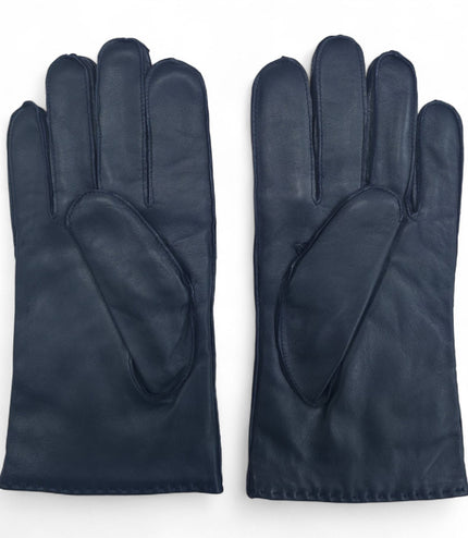 Men's Navy Blue Italian Leather Warm Wool Lining Winter Stich Design Gloves - M-LGV-205