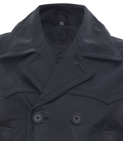 Mens Cowhide Leather Peacoat-Krakaw - Black