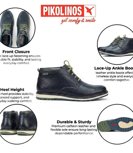 Pikolinos Men's Brown Leather Lace-Up Ankle Smart Boots - Berna