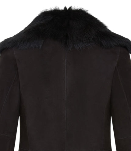 Women's Black Sheepskin Toscana Shearling Suede Leather Jacket - Noir