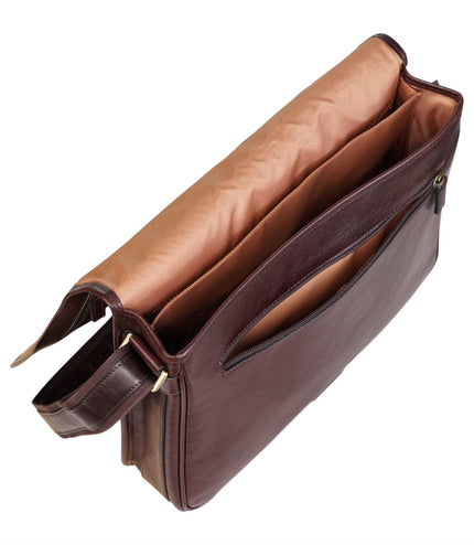 Genuine Leather Brown Laptop Satchel Messenger Shoulder Bag - Astor