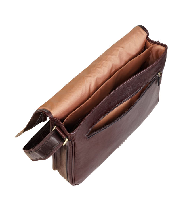 Genuine Leather Brown Laptop Satchel Messenger Shoulder Bag - Astor
