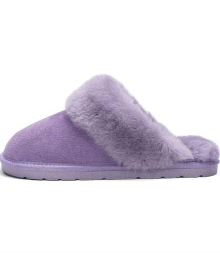 Women's Genuine Sheepskin Purple Suede Mule Winter Slippers - Luna