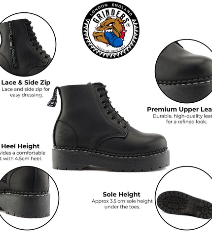 Grinders Unisex Black Chalie Acs Leather Ankle Casual Lace Up Boots
