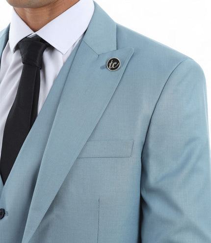 Men's 3 Piece Plain Blue Work Formal Suit