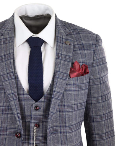 Mens 3 Piece Grey Herringbone Tweed Check Suit