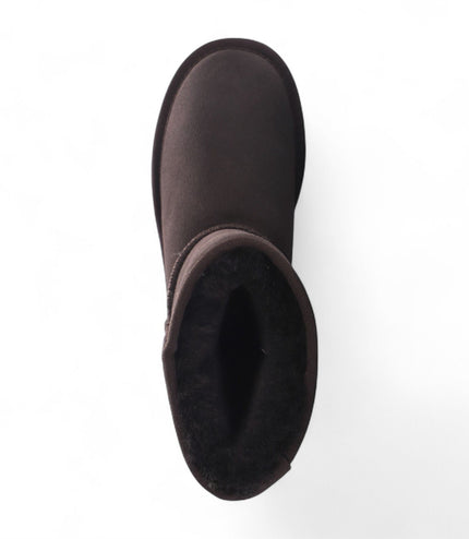 Women's Genuine Sheepskin Brown Suede Slip-On Ankle Winter Boots - Dusk