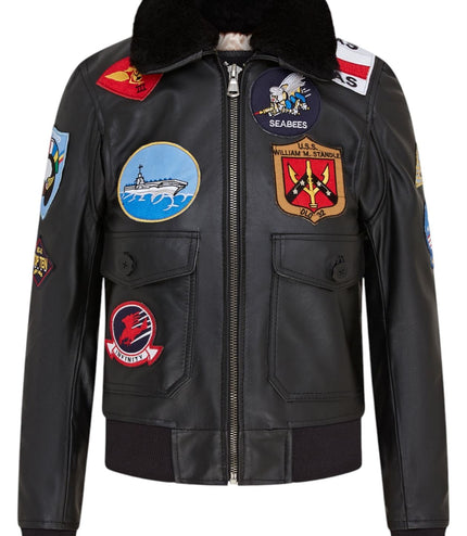 Women's A2 Top Gun Leather Bomber Jacket-Sunbury - Black