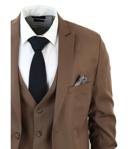 Mens IM1 Classic Plain Brown 3 Piece Suit