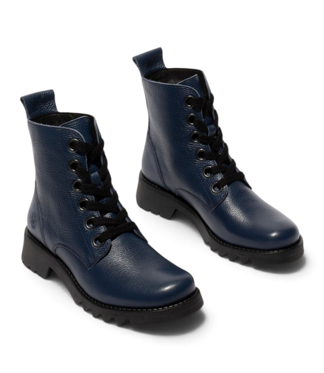Fly London Womens Navy Blue Leather Lace-Up Heeled Ankle Boots - RAMY488