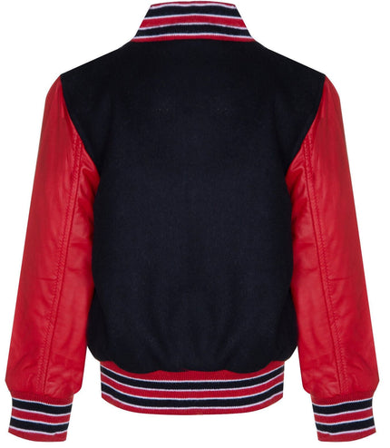 Kids Varsity Bomber Jacket with Real Leather Sleeves