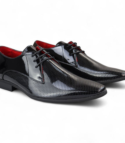 Men's Black Pointed Toe Formal Lace Up Perforated Shoes