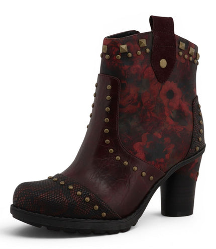 Mustang Women's Burgundy Floral Heeled Ankle Boots - M0162012