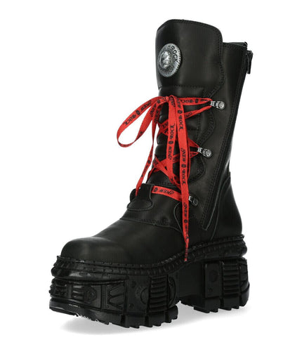 New Rock Mid Calf Punk Leather Boots-WALL028B-C1
