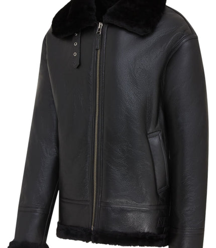 Mens B3 Aviator Real Sheepskin Leather Flying Jacket-Hobart - Black