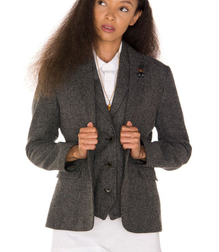 Womens Tweed 1920s Herringbone Grey Blazer