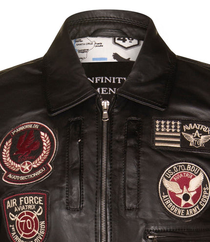 Mens Leather Air Force Bomber Jacket - Dublin - Black