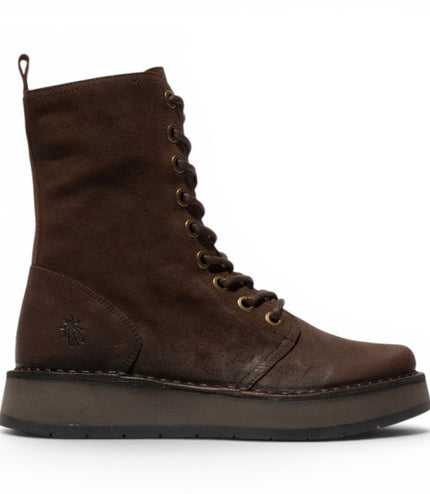 Fly London Womens Combat Brown Suede Leather Lace-up Boots - RAMI043