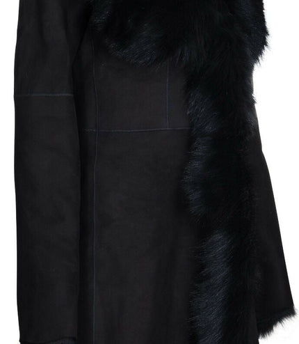 Womens Toscana Sheepskin Suede Trench Coat-Tbilisi - Black
