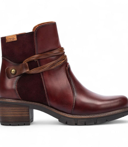 Pikolinos Women's Arcilla Red Leather Zipped Heel Ankle Boots - San Sebastia