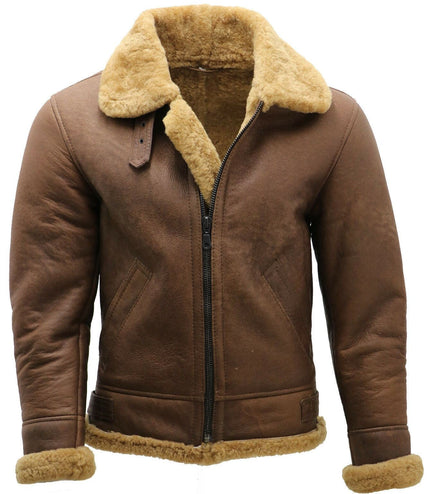 Mens B3 WW2 Sheepskin Leather Flying Aviator Jacket-Houston - Ginger Brown